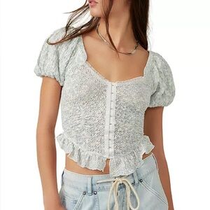 Free People Top Womens XS Oh Baby Puff Sleeve Corset Coquette Milkmaid Cottage